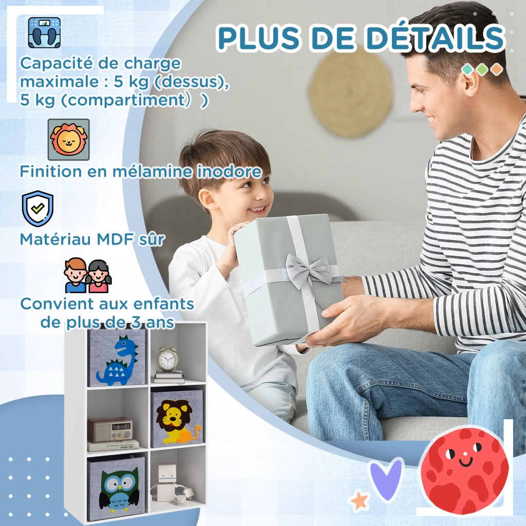Libreria per bambini con cubi e cestini ¨C ZephMum ¨C 62x30x91,5 cm bianco