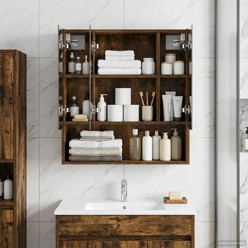 Mobiletto per specchio da bagno Rovere fumé 60 x 14.5 x 70 cm 889187