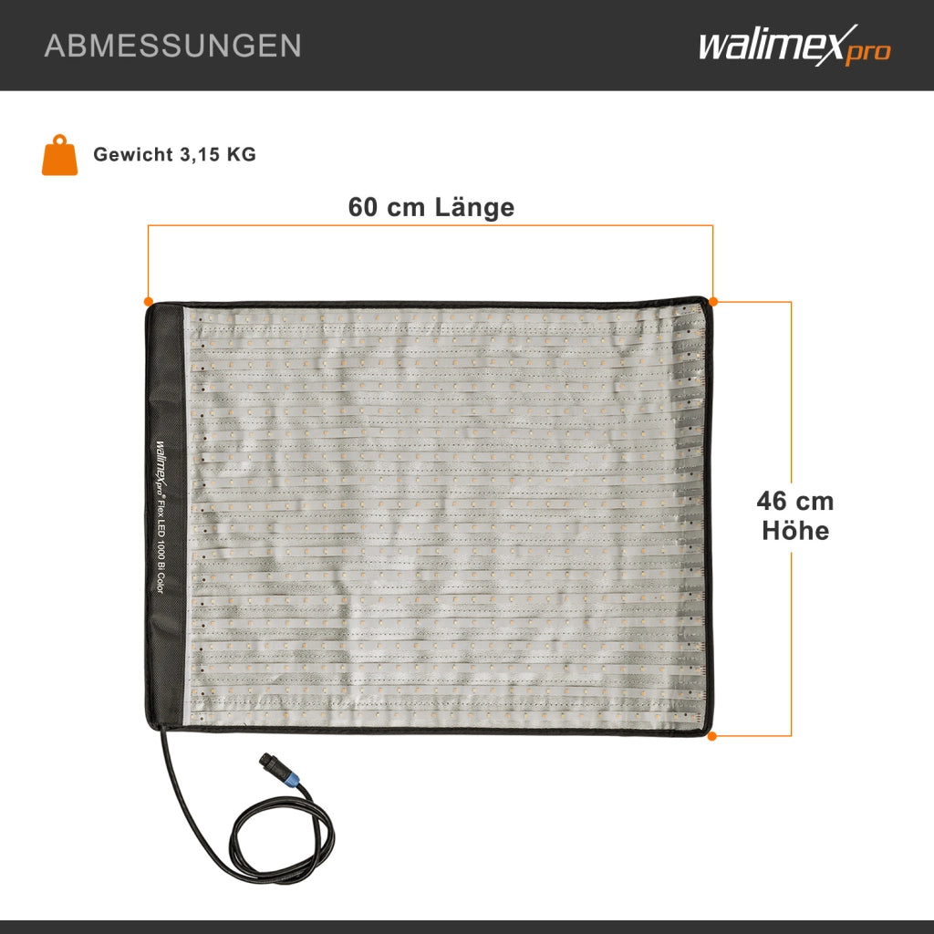 Flex LED 1000 Pannello luminoso a LED bicolor, illuminatori LED per fotografia 100 W, luce fotografica flessibile e dimmerabile con display e slot per batteria ricaricabile