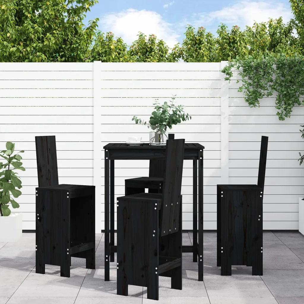 Set Bar da Giardino 5 pz Nero in Legno Massello di Pino 3157773