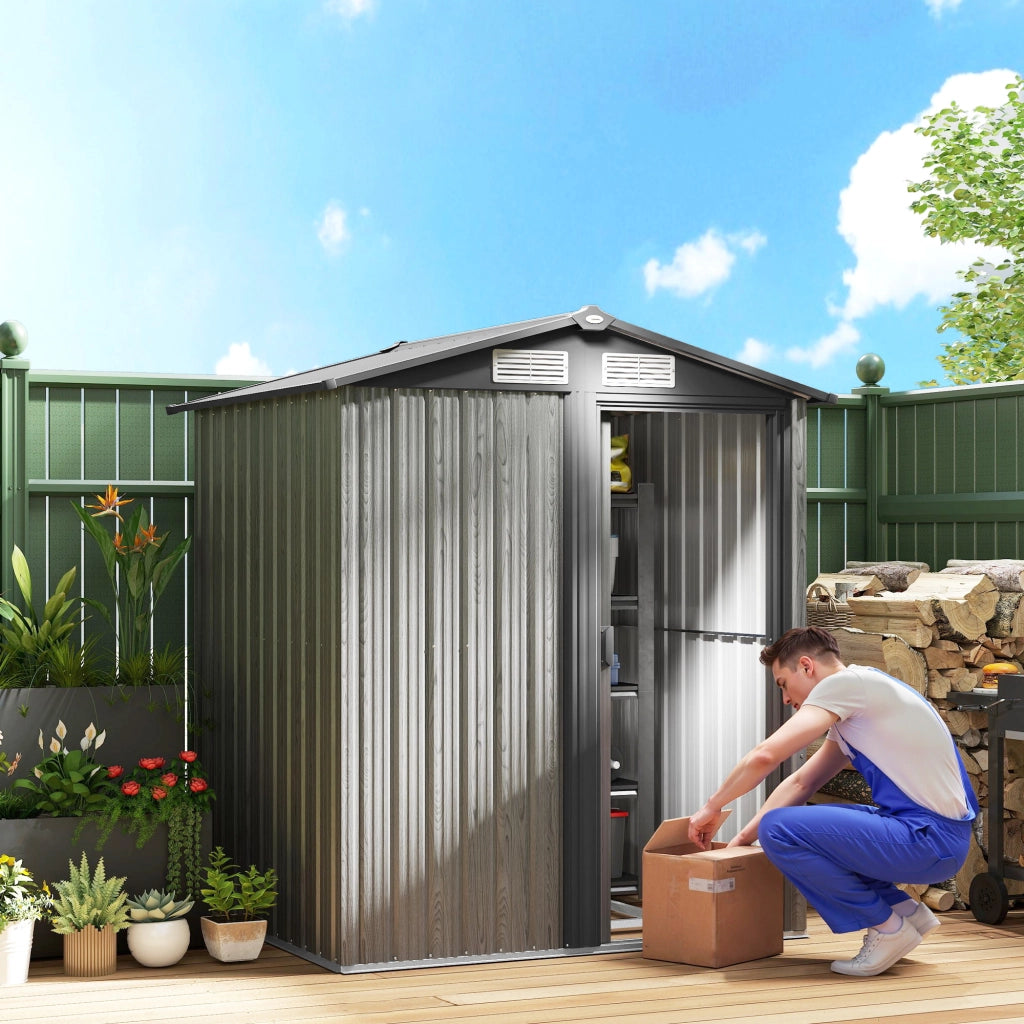 Casetta da Giardino Porta Attrezzi 152x132x188 cm con Tetto Inclinato e 4 Prese d'Aria in Acciaio Grigio