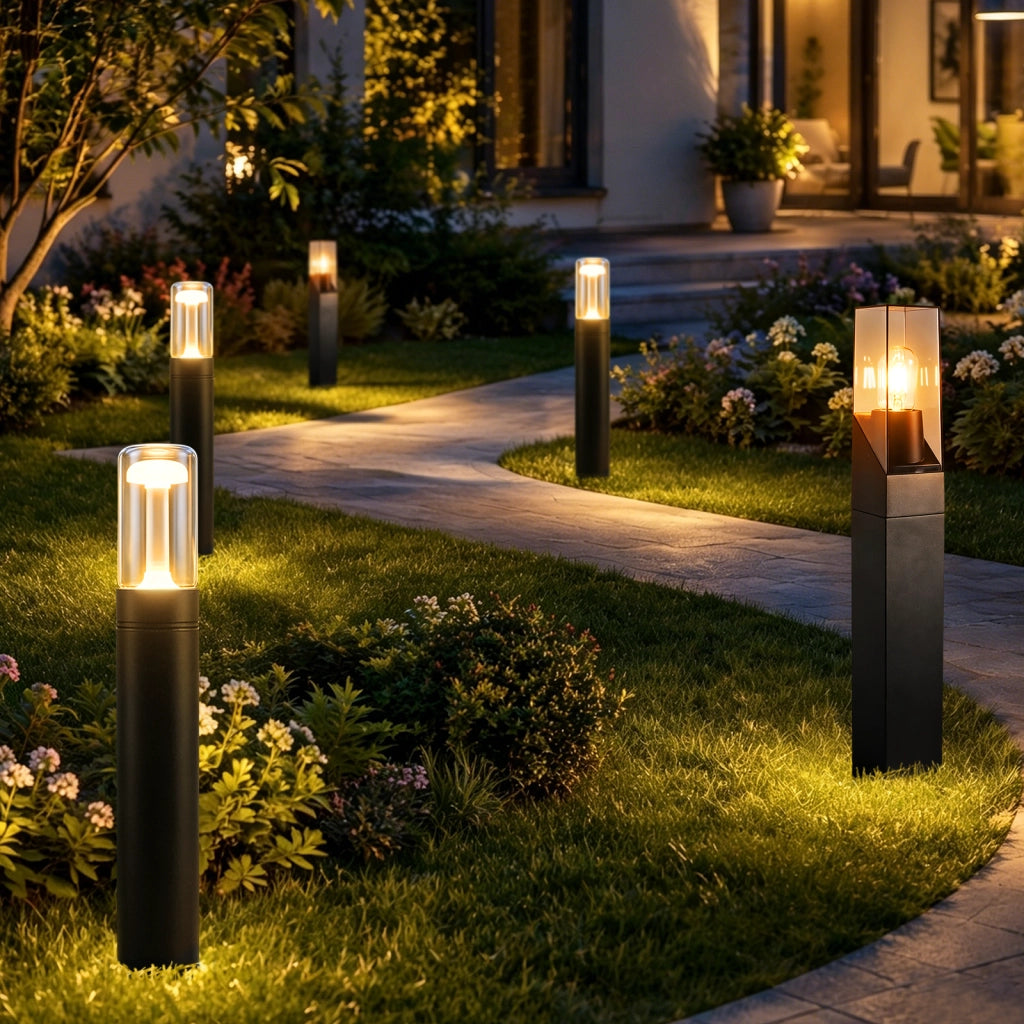 ZMH Lampada da Giardino Esterna a Palo 10W Nero H.40cm 3000K Vetro per Viali Camino