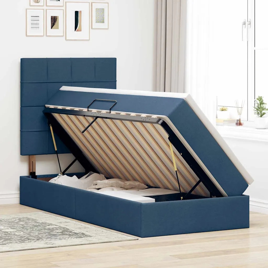 Letto con contenitore e materasso Blu 90 x 200 cm Poliestere