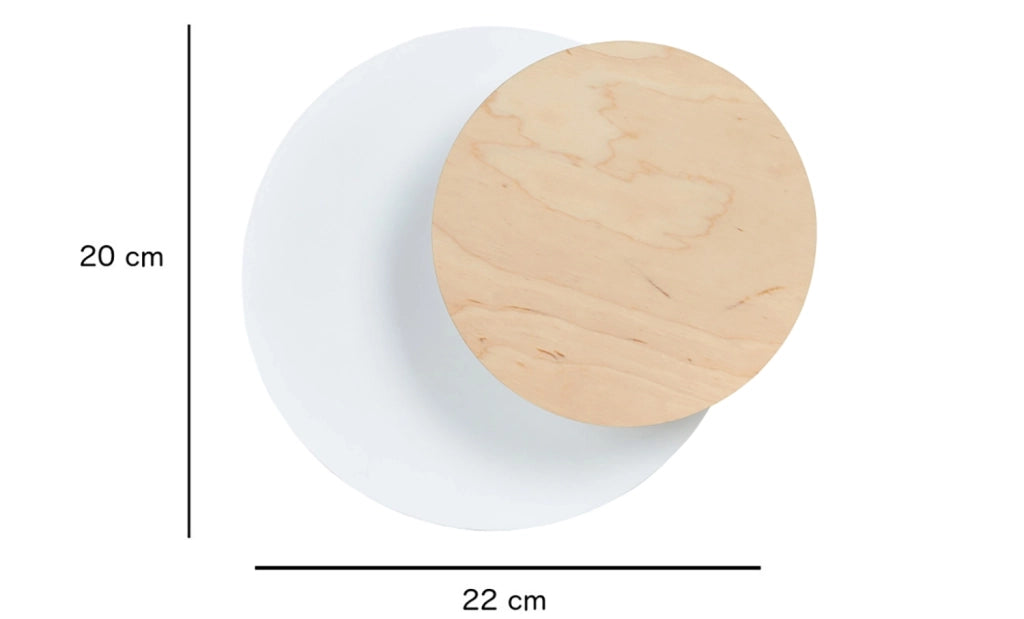 Applique 1 Luce A Disco Con Base In Acciaio Bianco E Legno Naturale