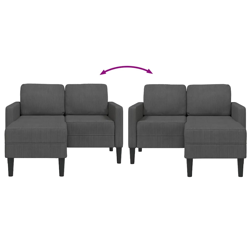 Divano a 2 posti con chaise longue a L grigio scuro 125 cm in lino 4107077