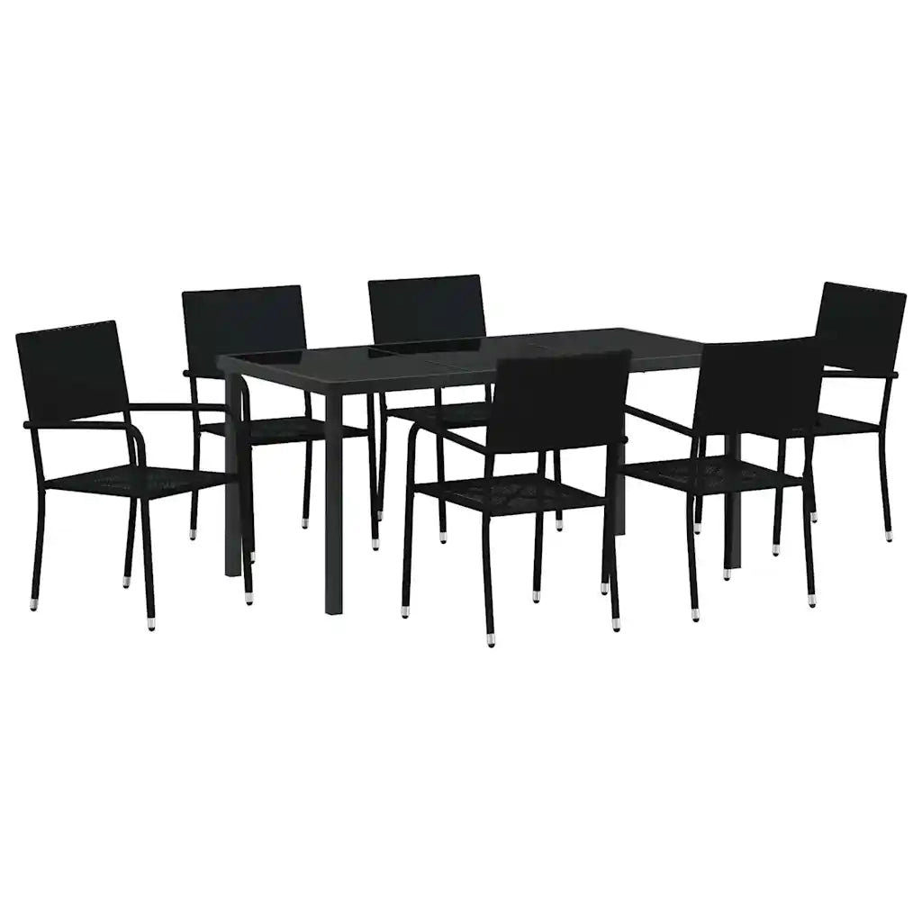 Set da Pranzo per Giardino con cuscino 7 pcs Nero polyrattan 3380040