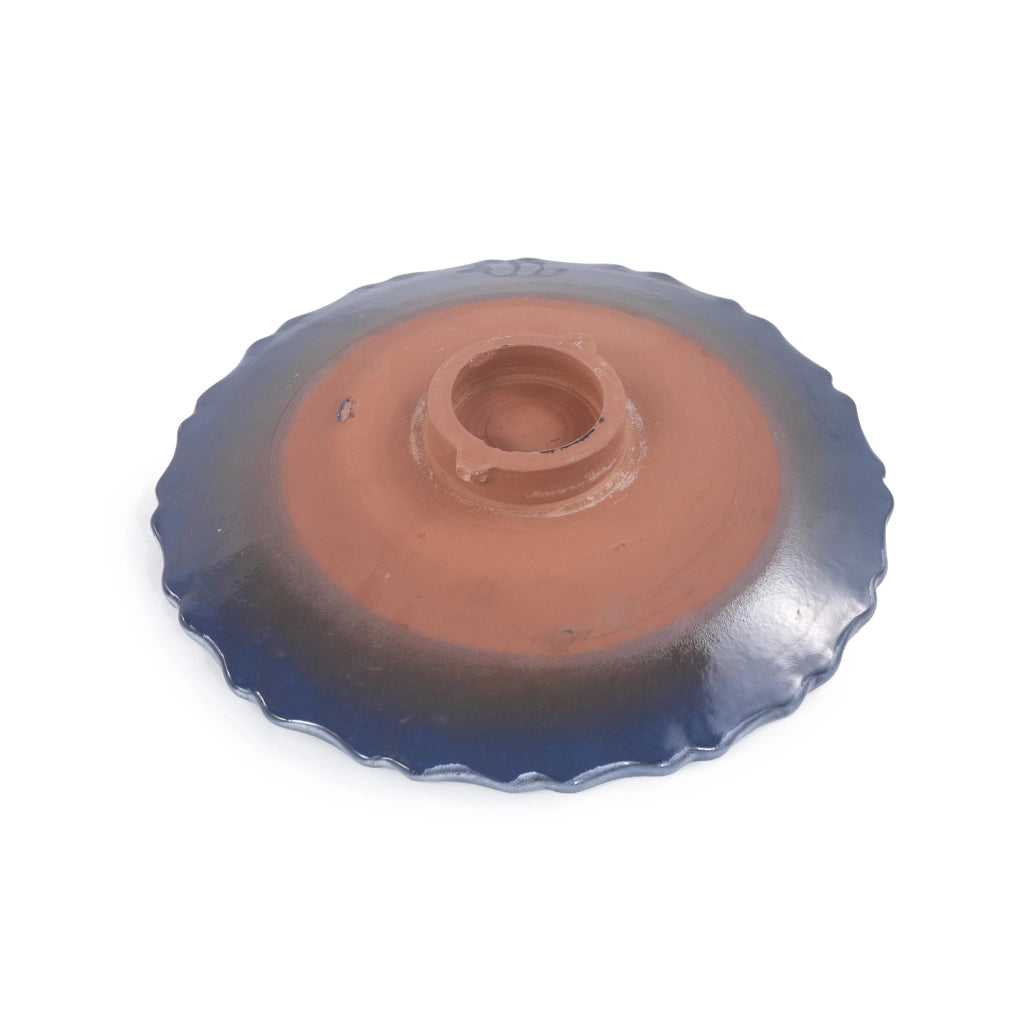 Fontana da giardino in ceramica fatta a mano per uccelli con vasca ampia e piedistallo alto blu grigio chiaro