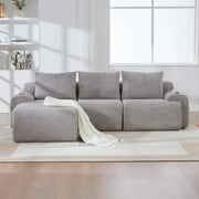 Divano modulare 3 posti corduroy grigio chiaro con porta lattine e tasca laterale