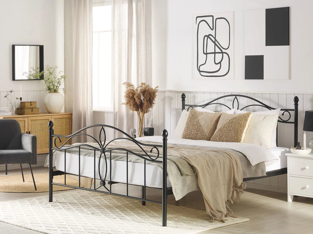 Letto Nero King Size Metallo Vintage letto grande camera da letto