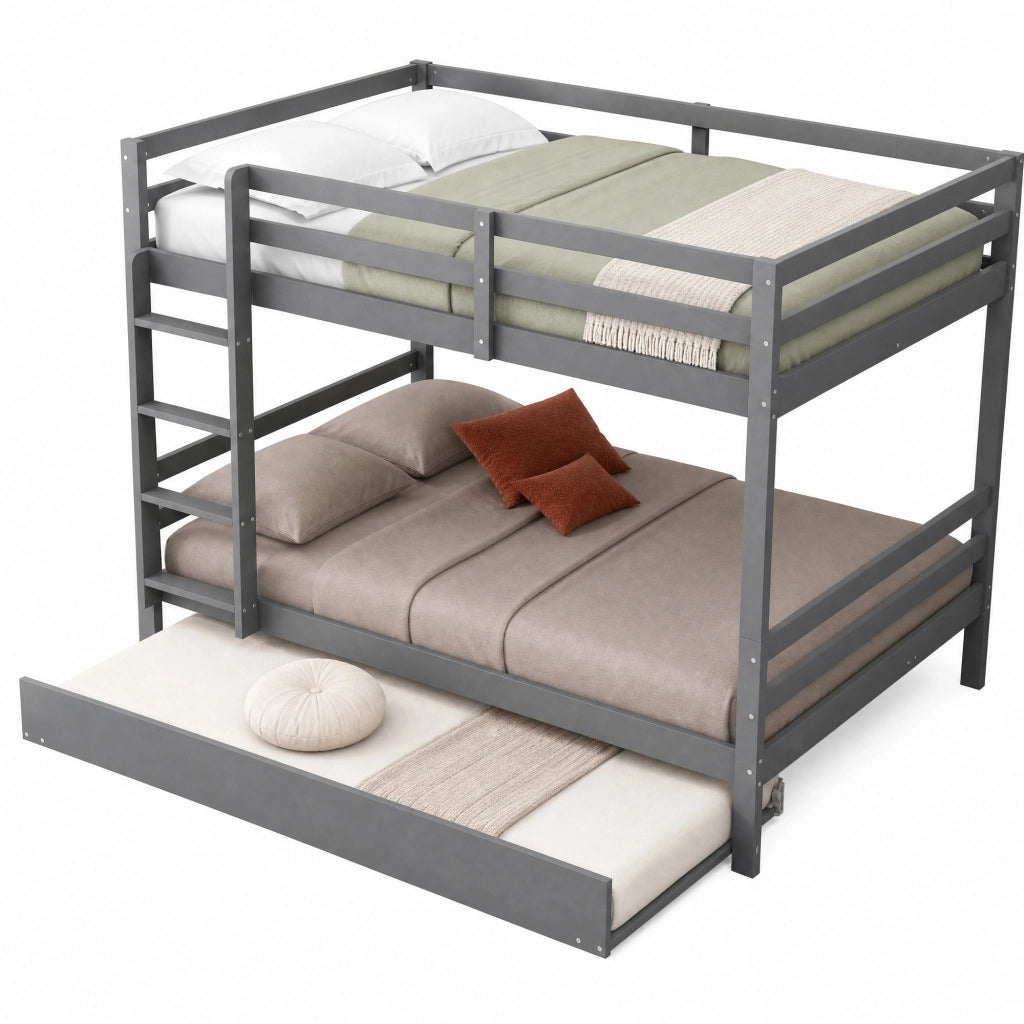 Letto a castello 140x200 cm con letto estraibile; in legno di pino e MDF; grigio