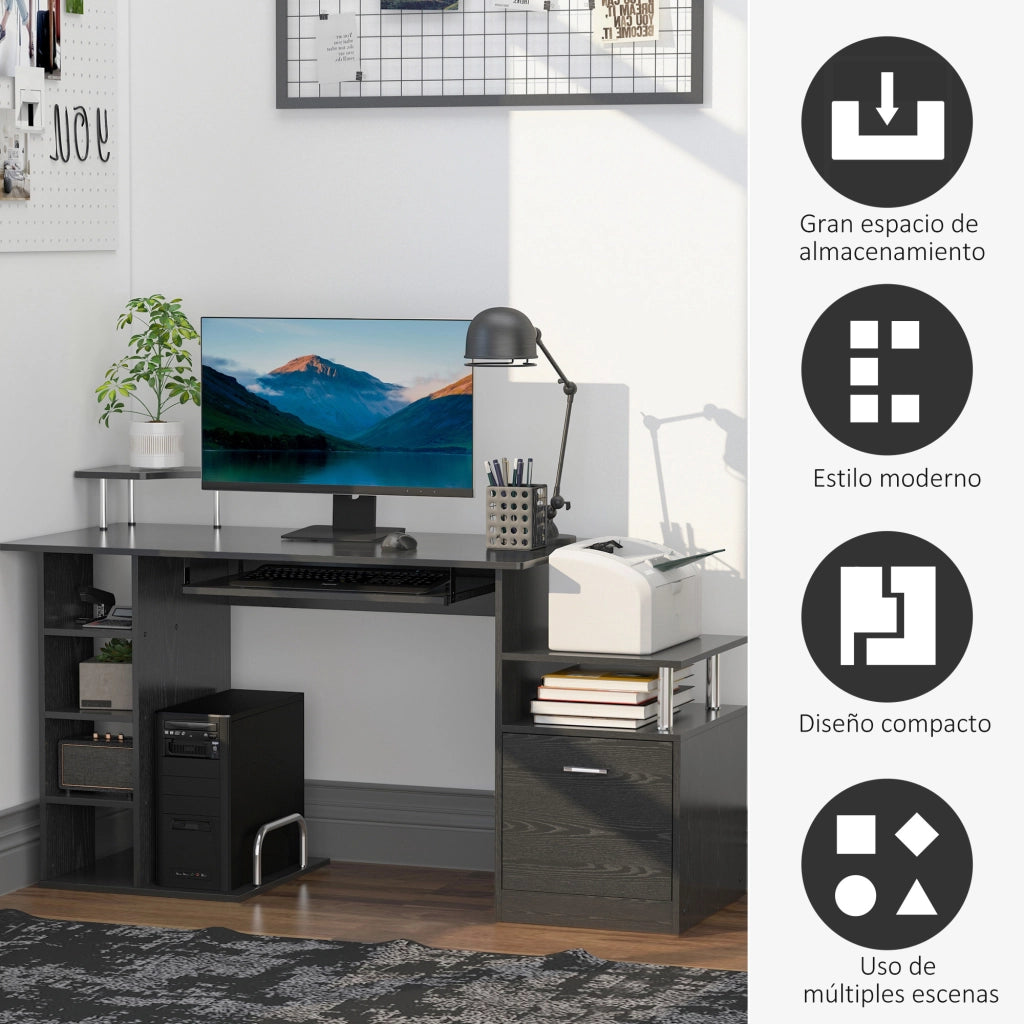 Scrivania con Cassetti e Ripiani ¨C Zephmum ¨C Nero 152x60x88 cm