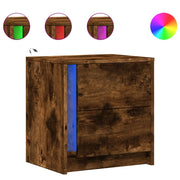 Comodino | Armadio da Notte | Mobiletto da notte con Luci LED Rovere Fumo in Legno Multistrato