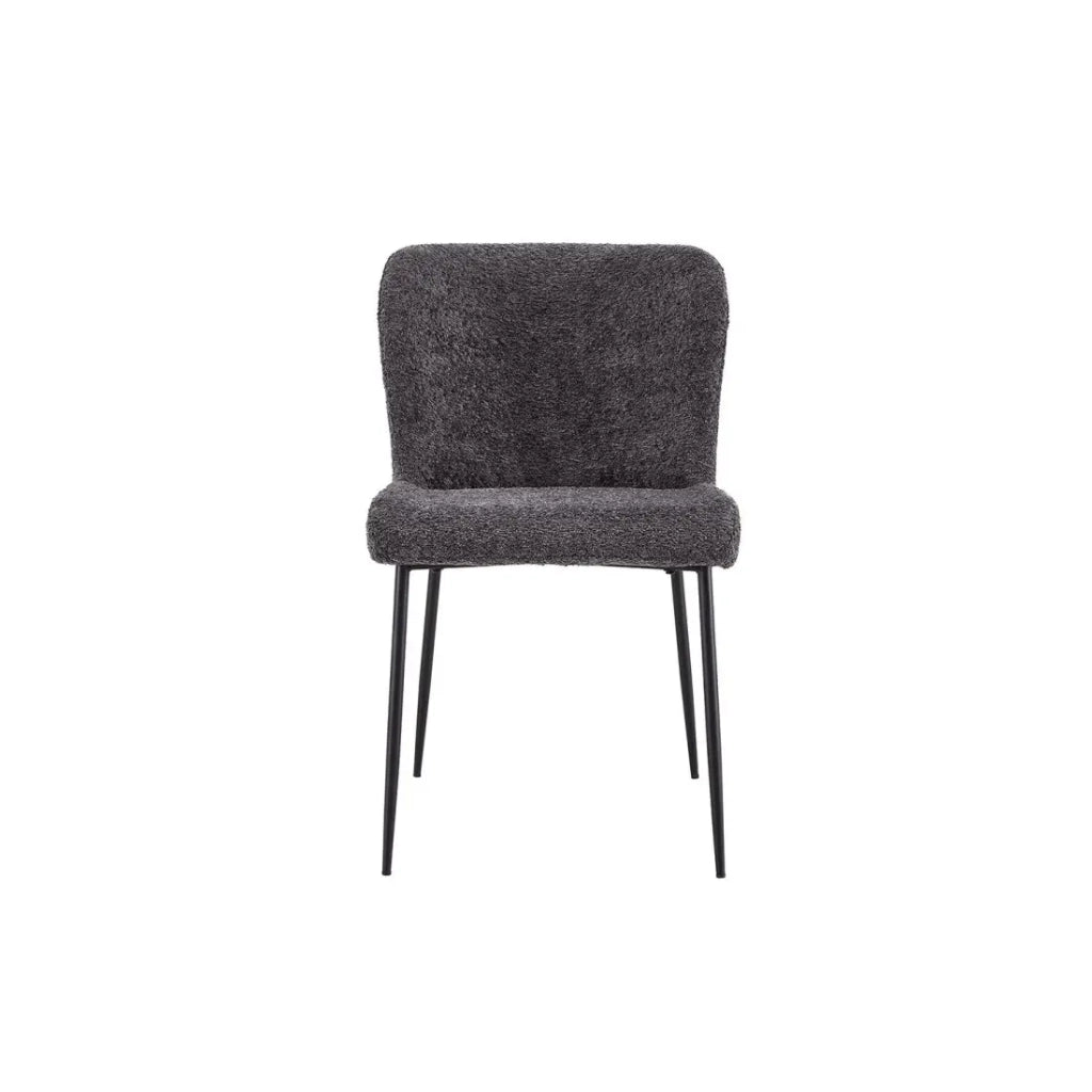Sedia rivestita in Bouclé per sala da pranzo colore Grigio Scuro. Collezione LISE