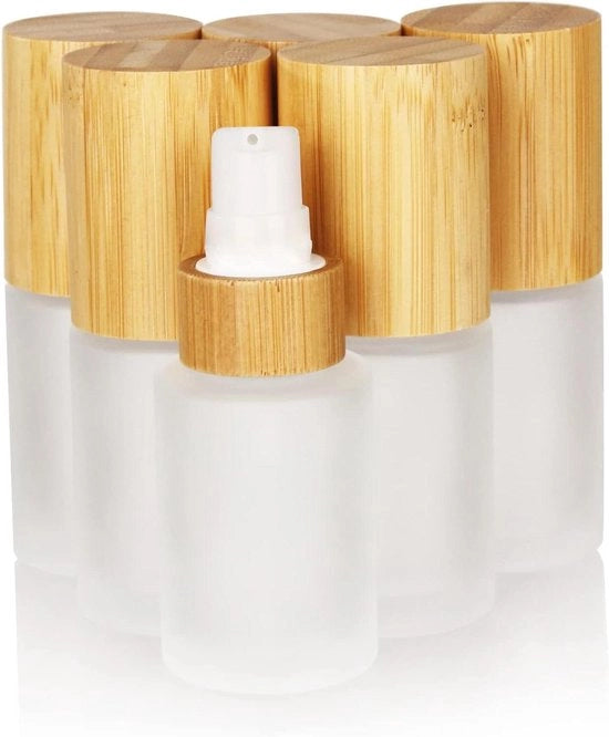 Set di 6 fiale di crema cosmetica con emulsione lavabile, contenitore in vetro opaco con pompa per lotion, per articoli da toeletta, riutilizzabile, da viaggio - 30ml.