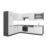 Cucina angolare completa Fame-Line Bianco rustico/Antracite 287 x 46 cm senza piano di lavoro Vicco