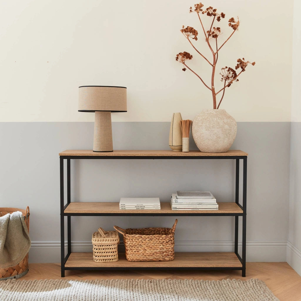 Libreria industriale in metallo e effetto legno, 3 livelli, 120cm,