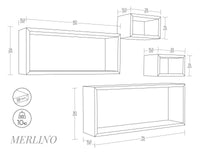 Set 3 Mensole Cubo da Parete Quadrato e Rettangolare in Fibra di Legno Merlino Blu Baltico