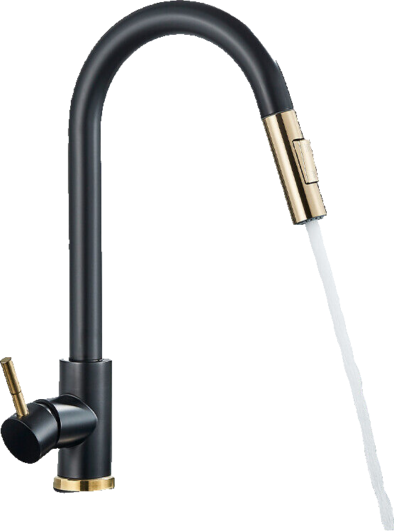 JANA | Rubinetto da cucina estensibile Premium in acciaio inossidabile oro nero | Miscelatore alto Bogo alta pressione ruotabile a 360° 2 attacchi