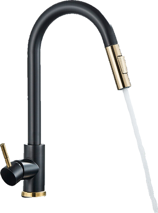 JANA | Rubinetto da cucina estensibile Premium in acciaio inossidabile oro nero | Miscelatore alto Bogo alta pressione ruotabile a 360° 2 attacchi