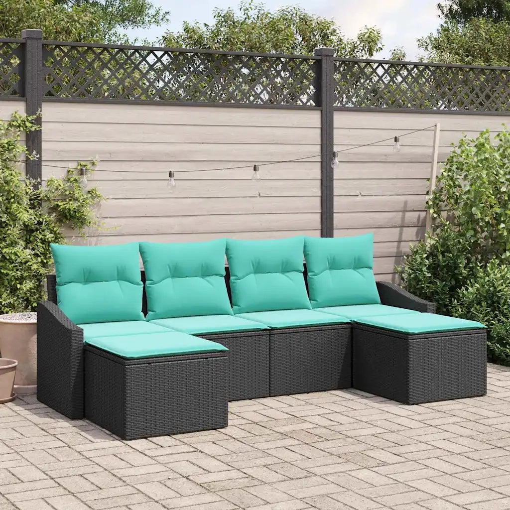 Set di divani con cuscino 6 pcs Nero polyrattan