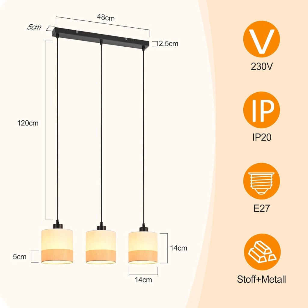 Lampada a sospensione ZMH E27 moderna bianca a 3 luci per soggiorno senza lampadina