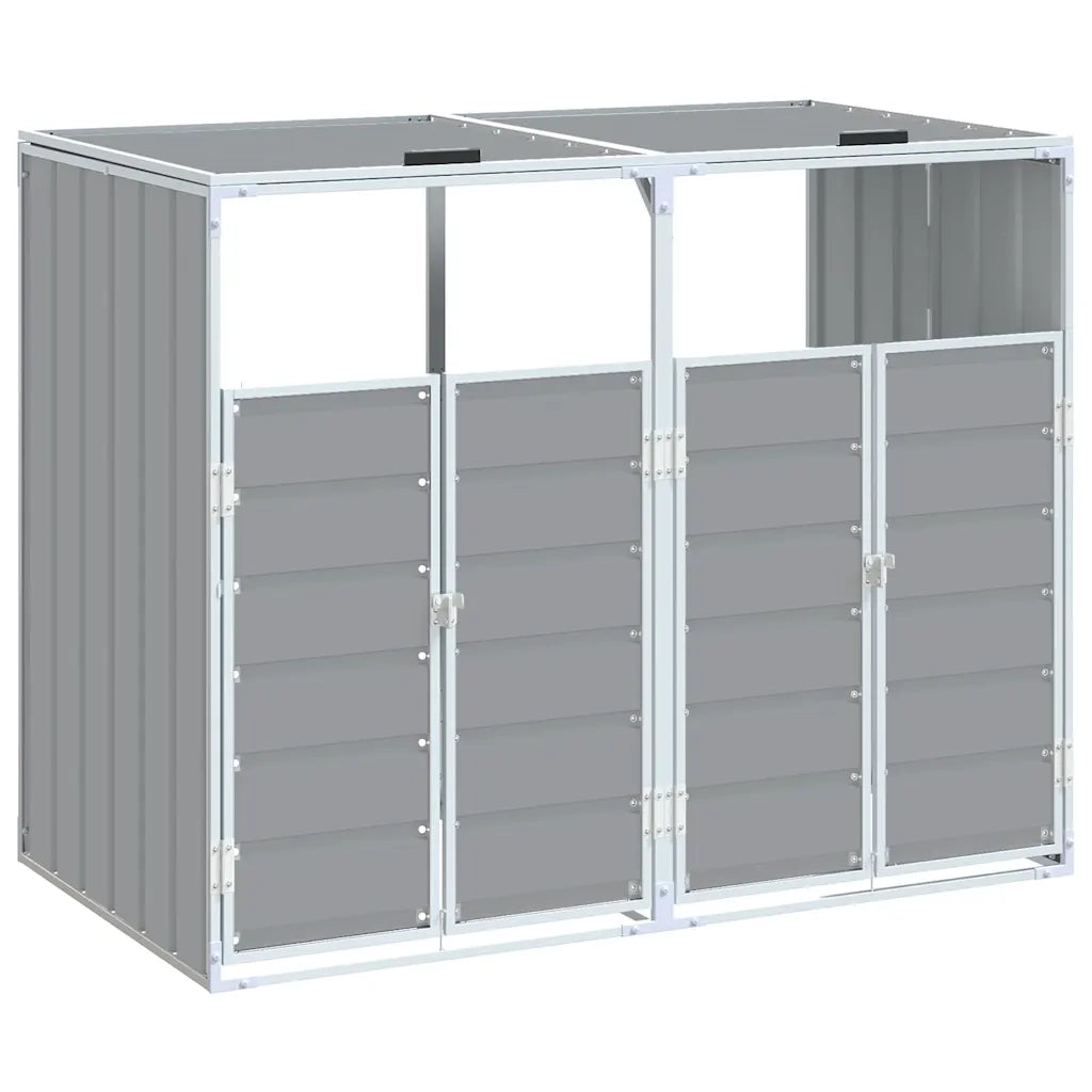 vidaXL Copribidone con Ruote per 2 Bidoni Grigio 144x81x113 cm Acciaio