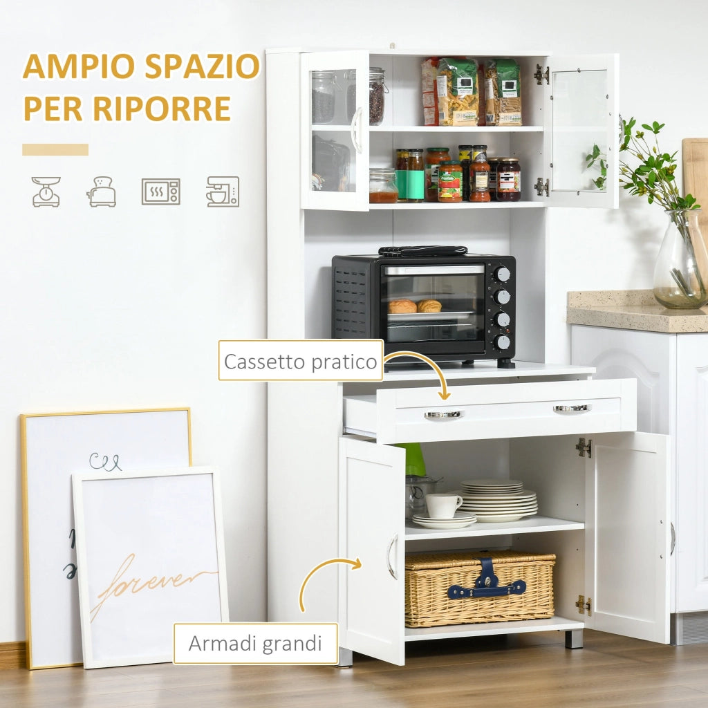 Mobile Dispensa da Cucina 80x48x170 cm con Ante in Vetro Bianco