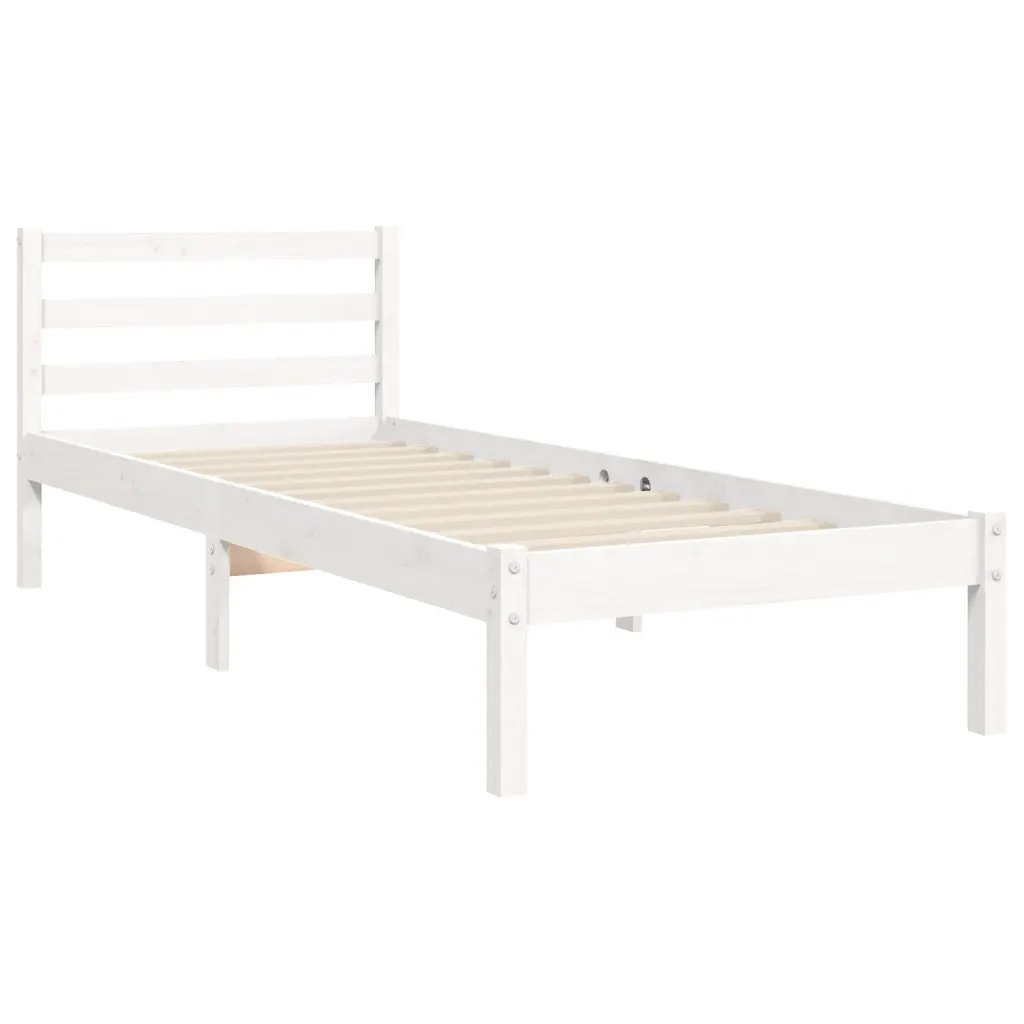 Giroletto con Testiera-Struttura Letto con testiera Bianco Single in Legno Massello 120244