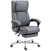Sedia per Ufficio con Funzione Massaggio, Schienale Reclinabile, Poggiapiedi Estraibile, Rivestimento in Lino, 65 x 61 x 113 cm, Grigio