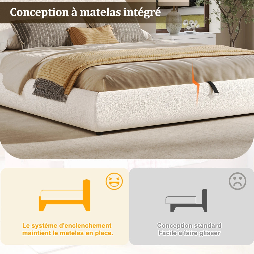 letto imbottito bouclé bianco 160 x 200 cm
