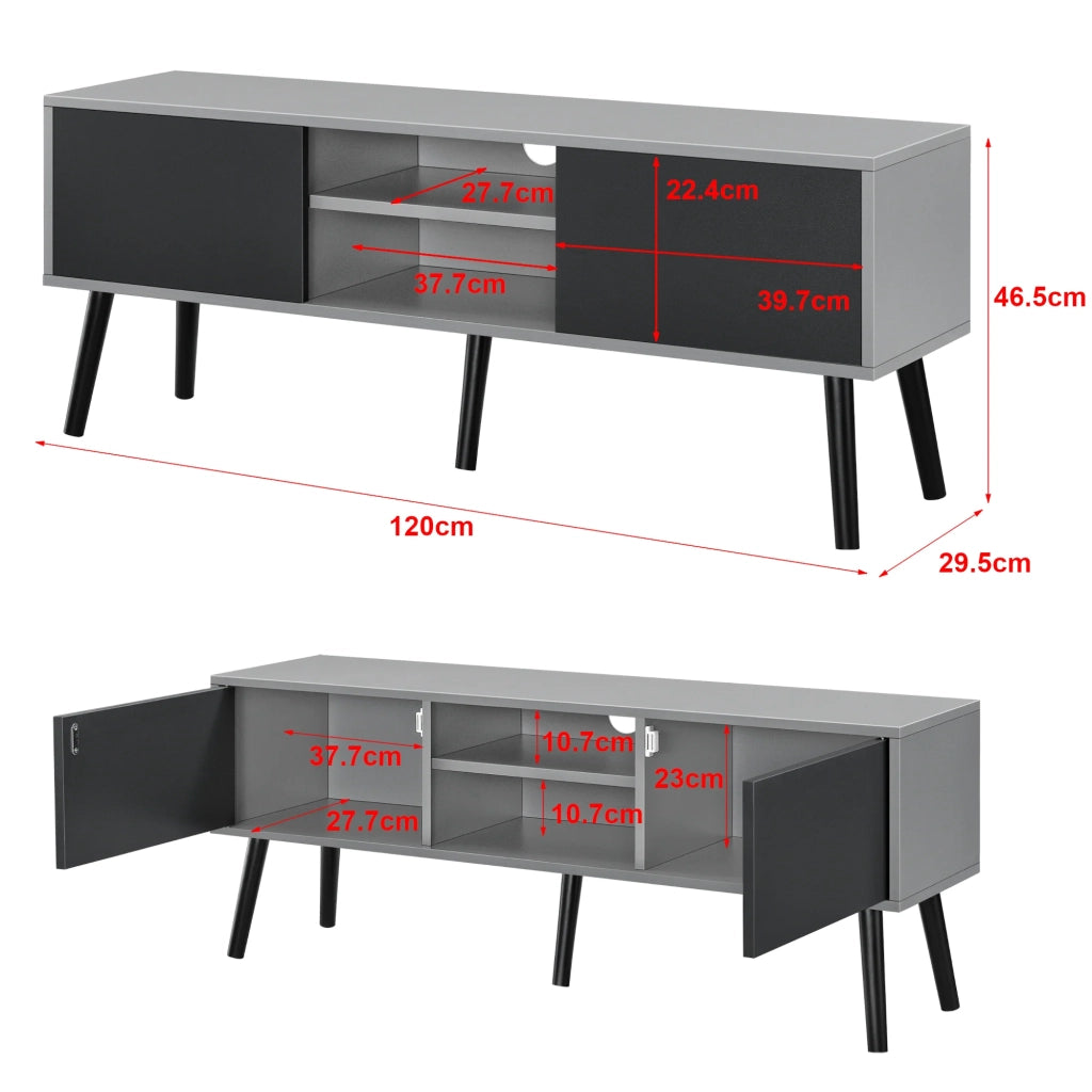 Mobile porta TV di design con supporto TV da 120 cm pannello truciolare rivestito in melaminico nero e grigio chiaro 03_0005866