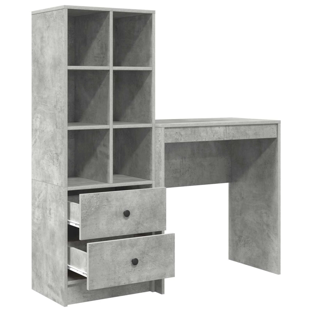 Scrivania | Tavolo da Ufficio con cassetto con lo scaffale 2 pz Grigio cemento