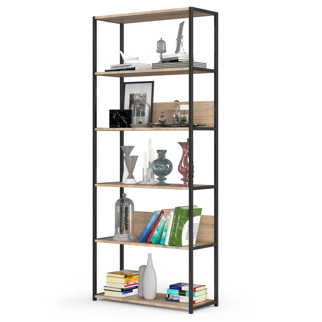 Scaffale stile industriale con ripiani in legno 80 cm Nera, Quercia Sonoma 80x32x192 cm