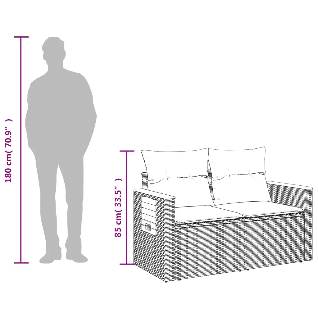 Divano da Giardino con Cuscini a 2 Posti Nero in Polyrattan 365978