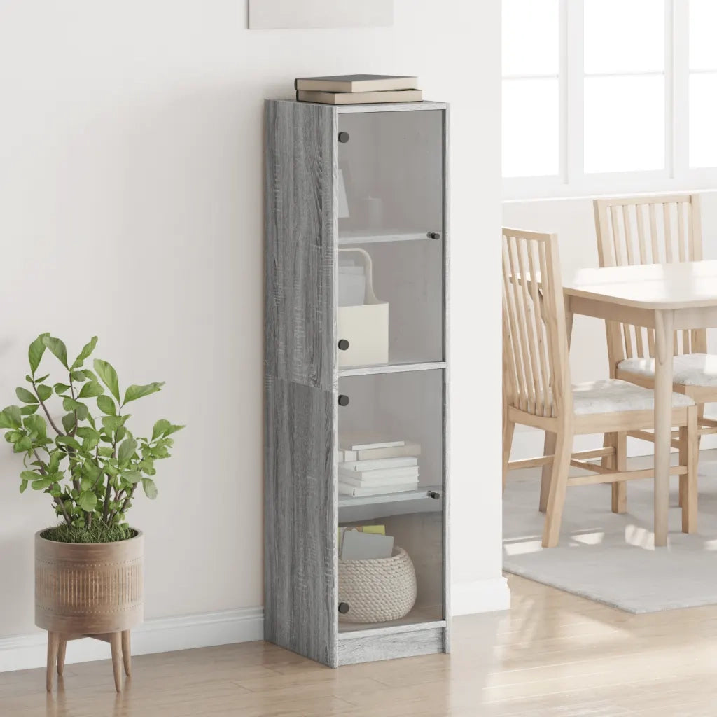 Credenza | Madia | Buffet da pranzo | Armadio da pranzo con Ante in Vetro Grigio Sonoma 35x37x142 cm