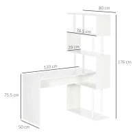 Scrivania Angolare Moderna in Truciolato per Ufficio e Studio con Ripiano a 4 Livelli, 120x80x176 cm, Bianco