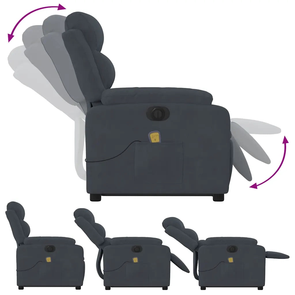 Poltrona Alzapersona Massaggio Elettrica Grigio Scuro Velluto 3205126