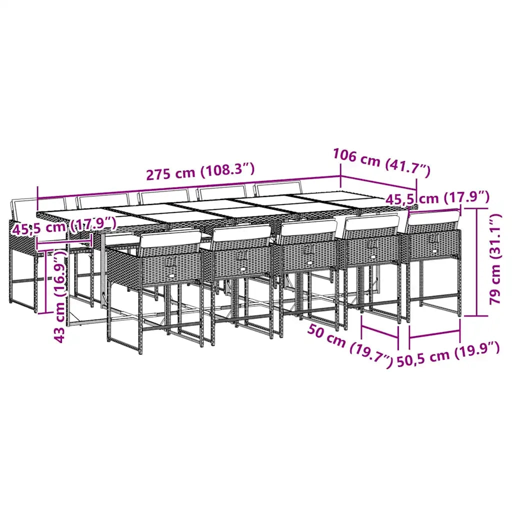 Set da Pranzo da Giardino 11 pz con Cuscini in Polyrattan Nero