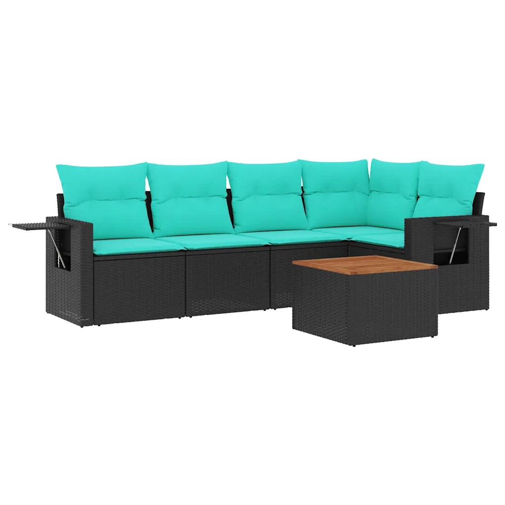 Set Divani da Giardino 6 pz con Cuscini Nero in Polyrattan 3224552