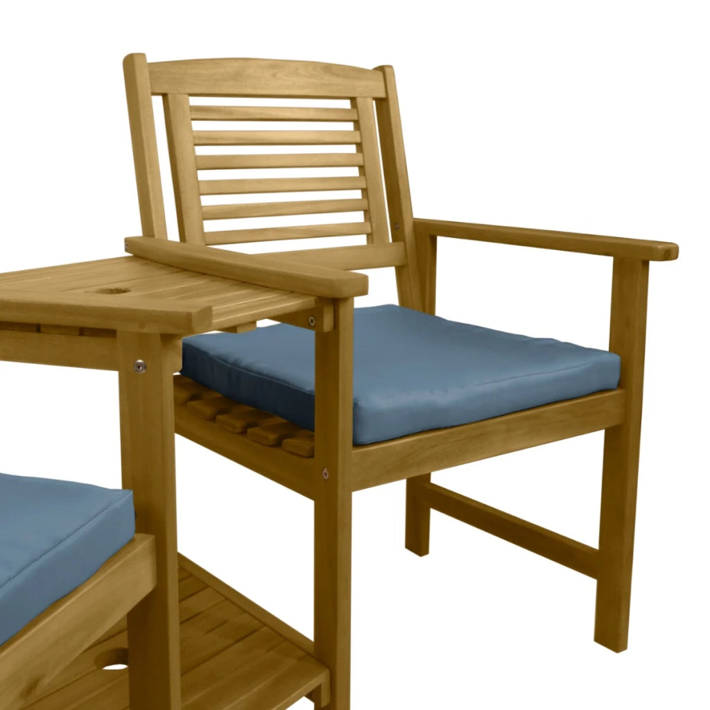 Panca in Legno da giardino Tavolo a 2 livelli Foro per ombrellone Panca d'angolo Bistro Legno duro d'acacia massiccio 2 Cuscini GRATIS.