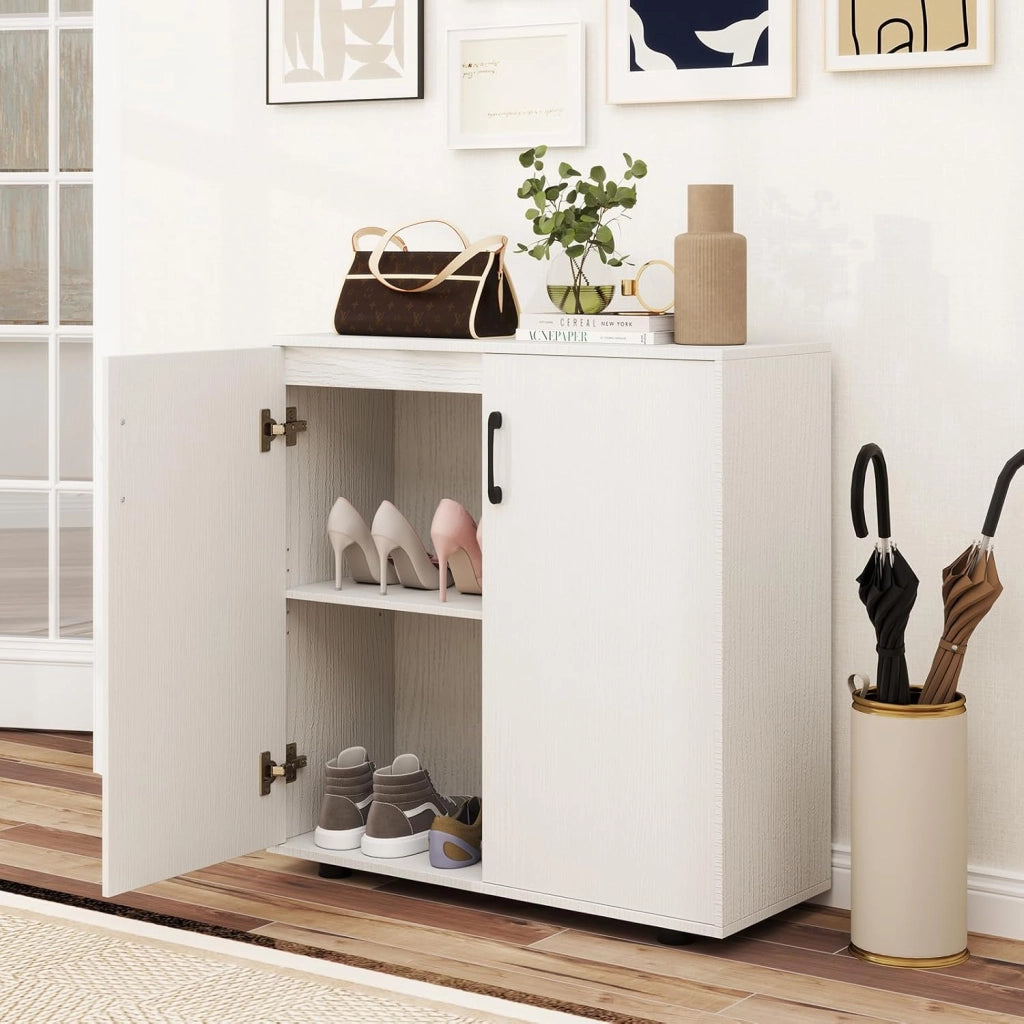 Credenza Cucina con 2 Ante, Mobile Buffet con Ripiano Regolabile, Armadio Dispensa in Legno Antiribaltamento, per Sala da Pranzo, Soggiorno, Ingresso, 80 x 31,5 x 82 cm (Bianco)