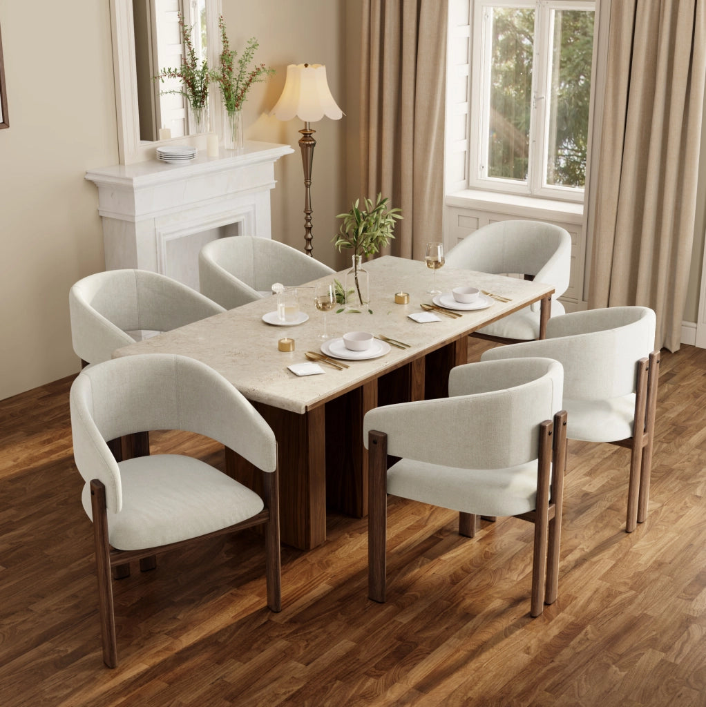 Set di 2 sedie da pranzo con braccioli in metallo effetto noce e lino beige