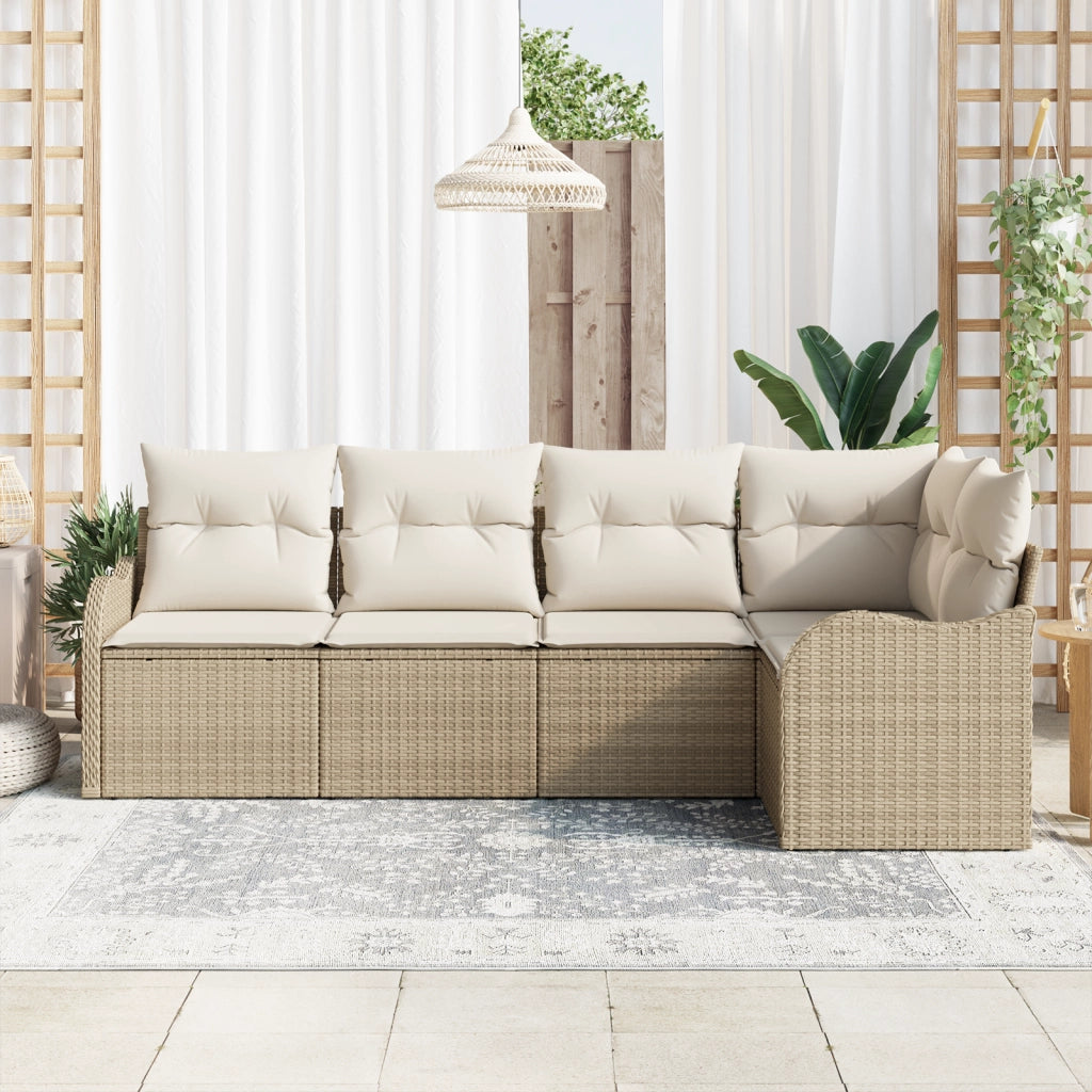 Set divano da giardino 5 pezzi con cuscini beige polyrattan