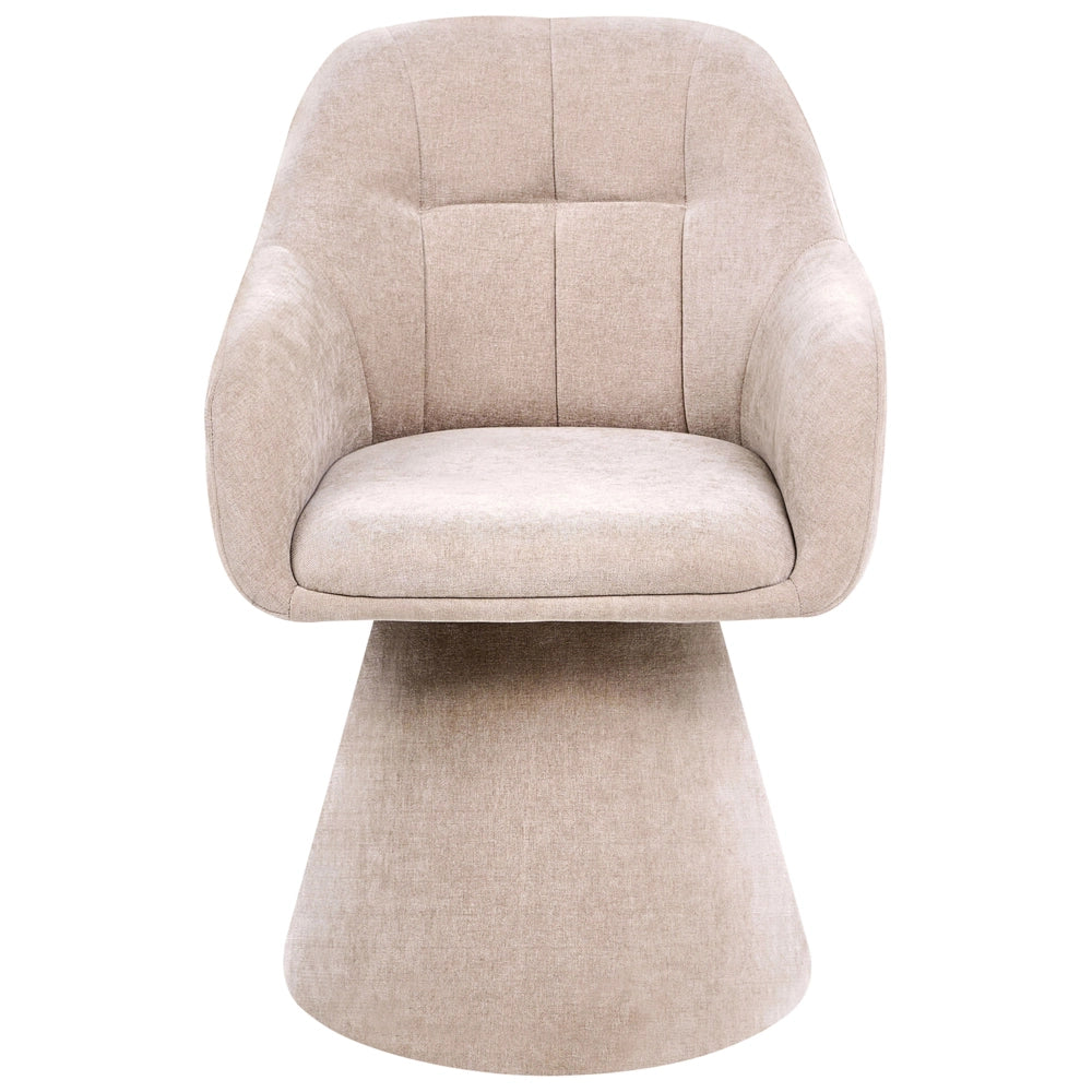 Sedia da pranzo girevole interamente rivestita in tessuto beige per soggiorno moderno