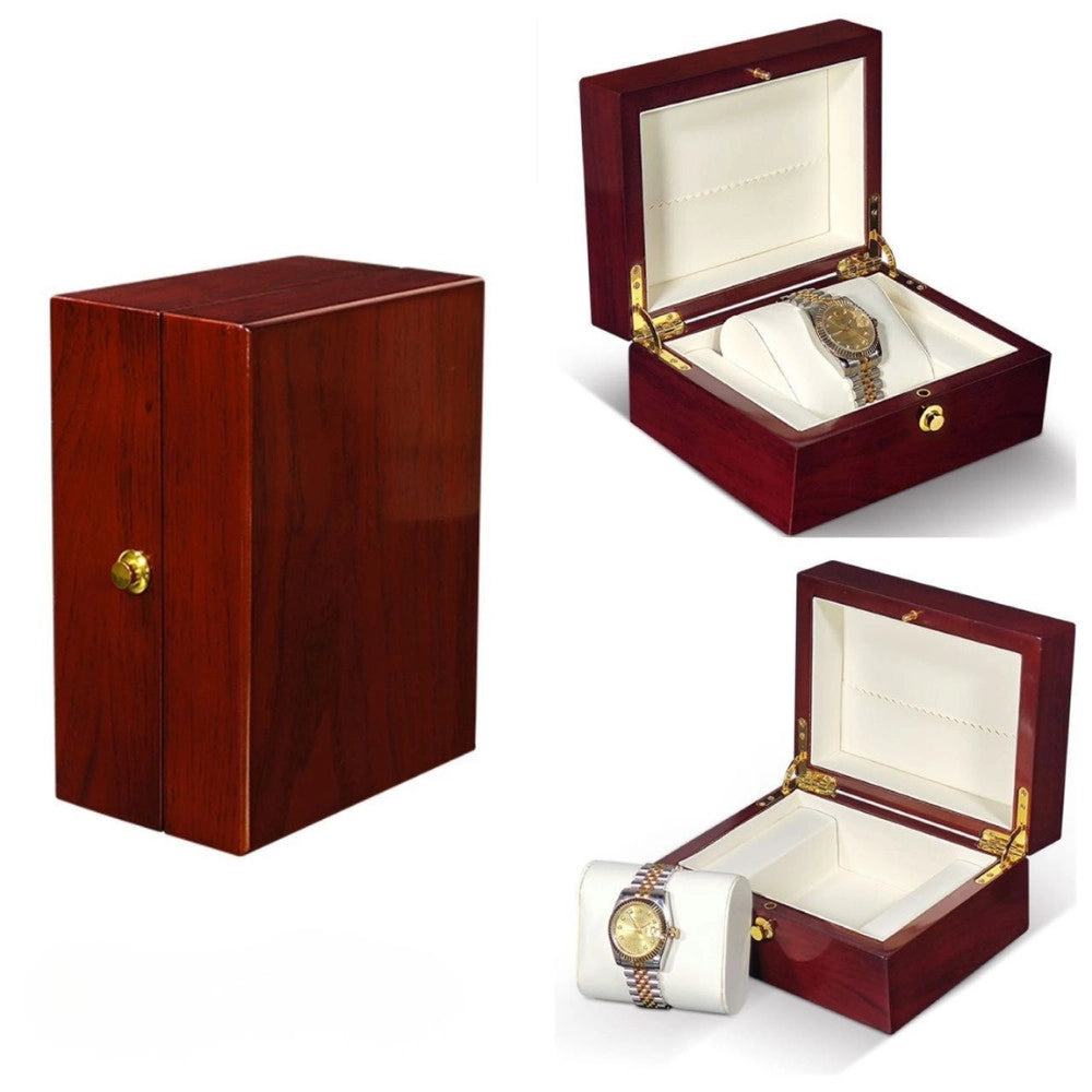 Trade Shop - Scatola Porta Orologio In Legno Luxury 18x13.5x8.5 Cm Con Interno Vellutato -
