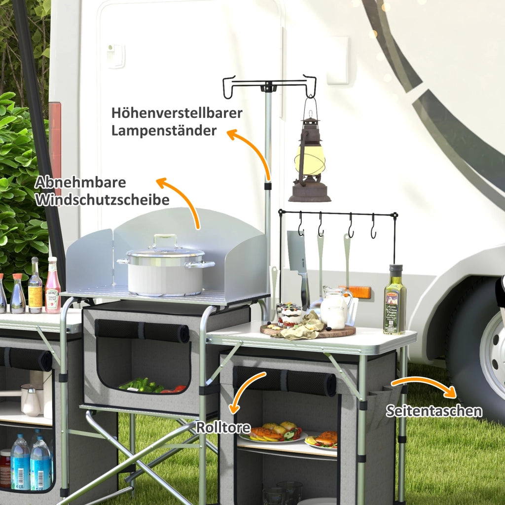 Cucina da campeggio pieghevole con vento scudo ¨C zephmum ¨C Grigio/Alluminio 172x48x130cm