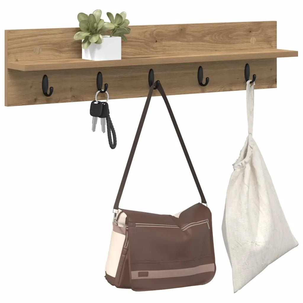 vidaXL Appendiabiti a muro rovere artigianale 80 x 10.5 x 18 cm