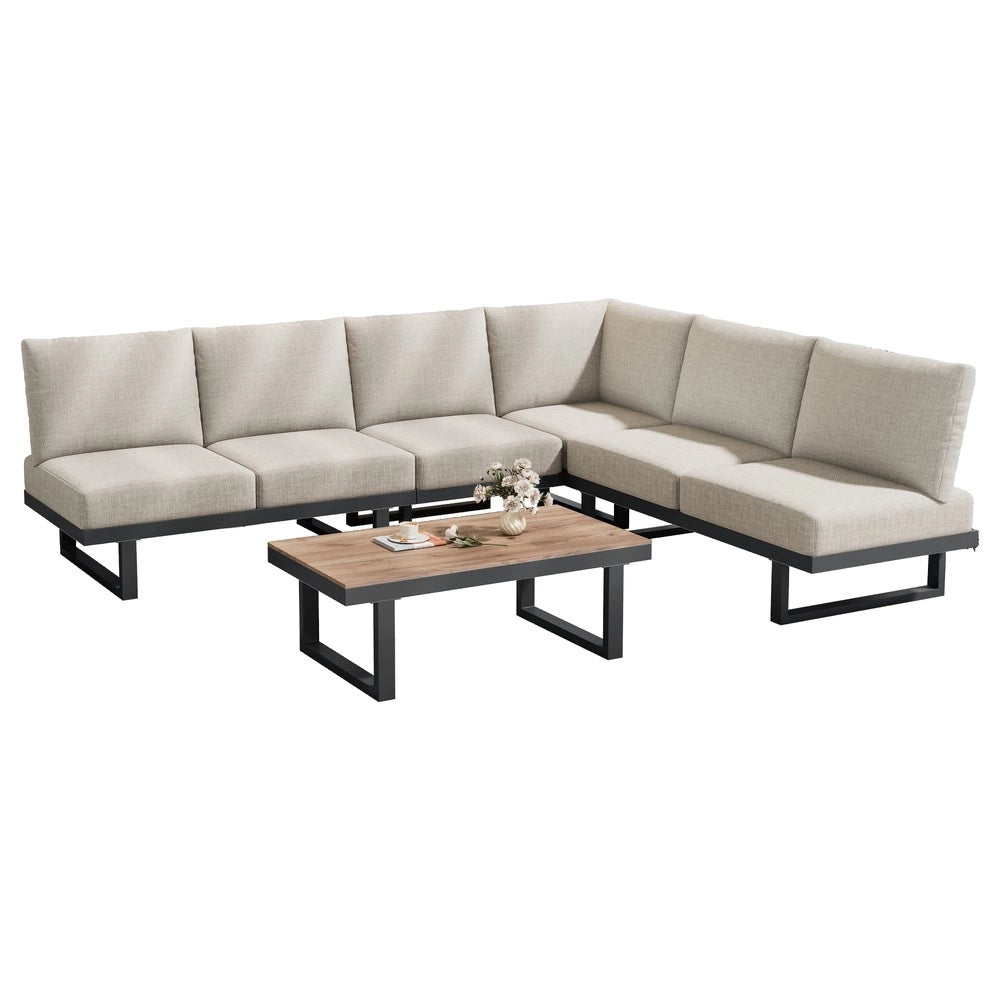 Set da giardino angolare - Zephmum - Trasformabile in lettino, acciaio zincato, colore grigio-beige