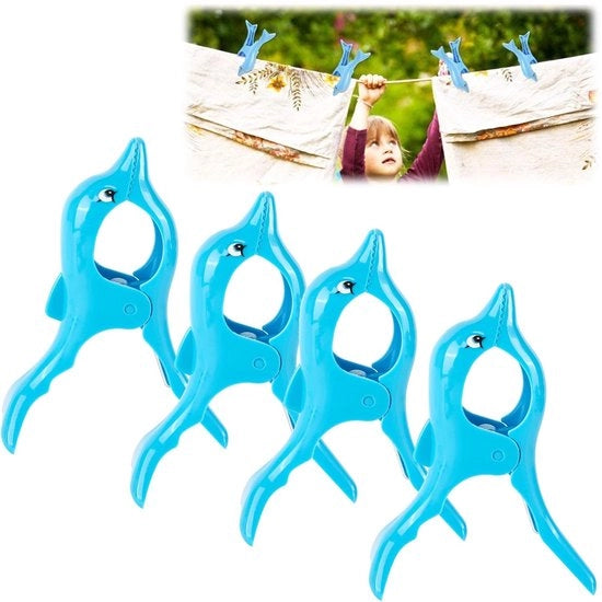 Accessori per doccia - Clip per asciugamano - 4 pezzi - Antiscivolo - Impermeabile - Leggero - Resistente all'usura - Materiale plastico - Disegno a forma di delfino - Clip per asciugamano