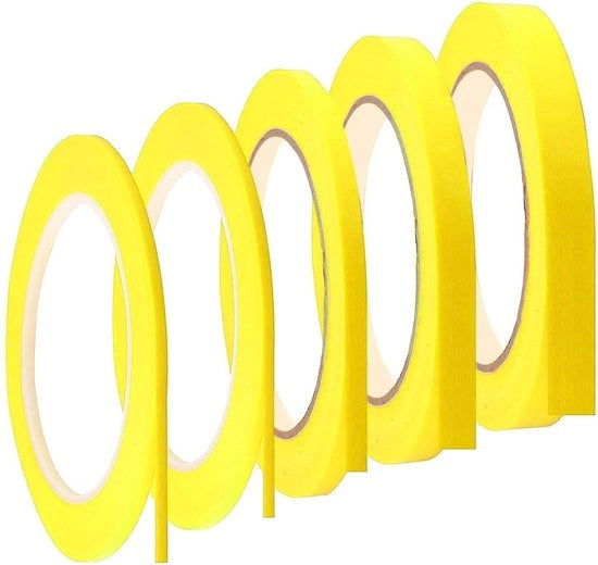 Nastro adesivo per mascheratura a secco - 5 rotoli - Nastro fineline - 3/5/10/12 mm x 50 m - Giallo oro